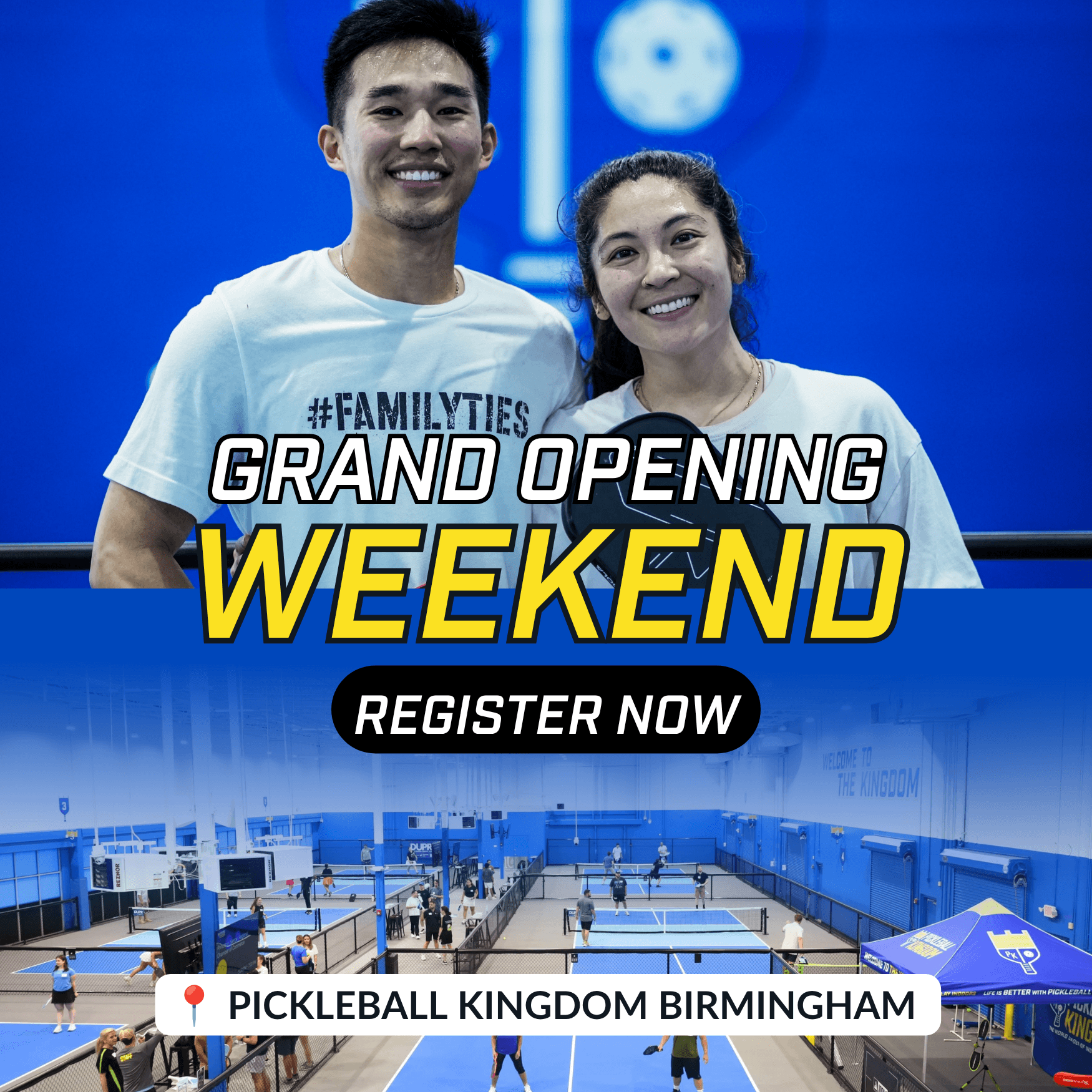 Two people playing pickleball on an indoor court.